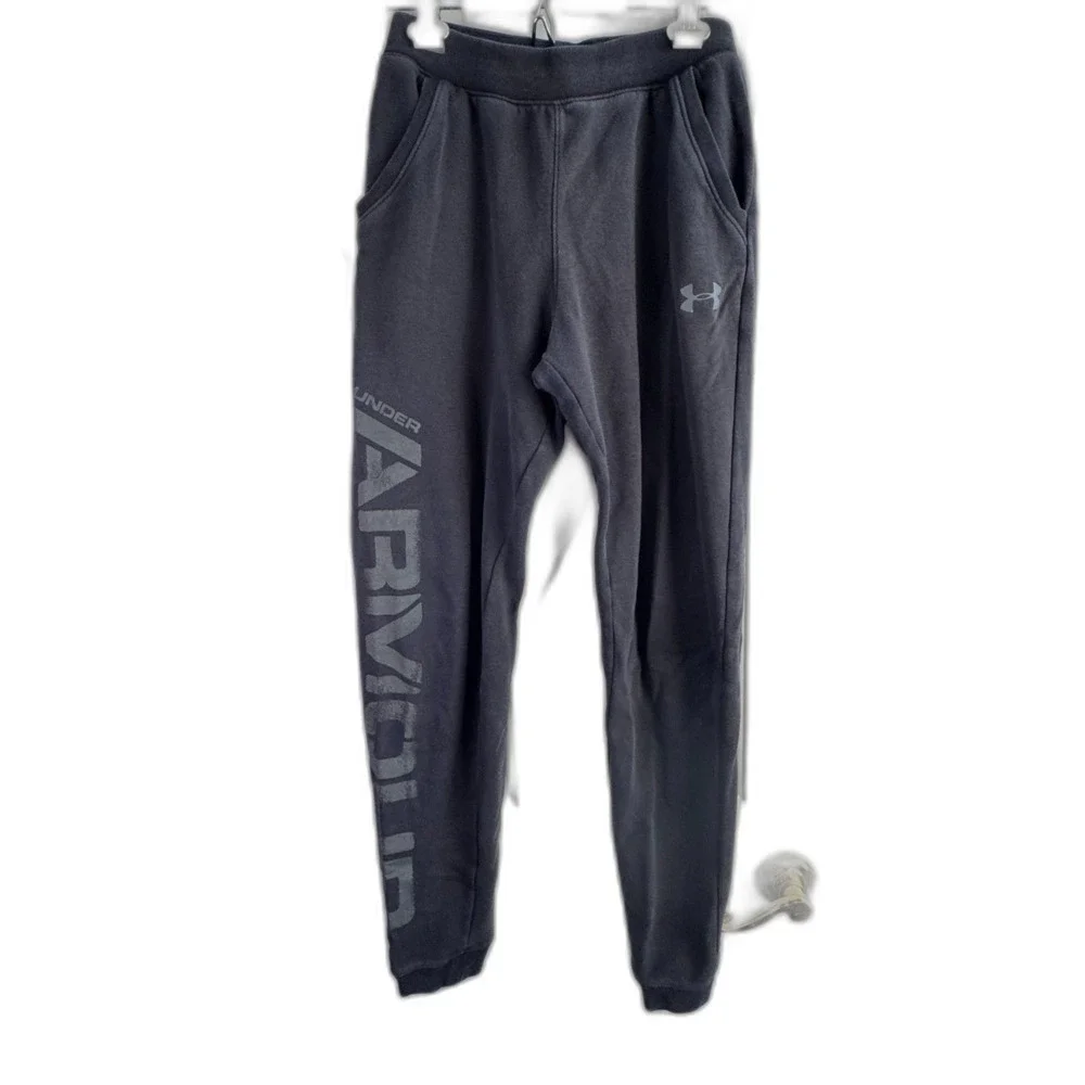 Under Armour Boys YLG Gray Fleece Jogger Sweatpants Logo Athletic Pants
